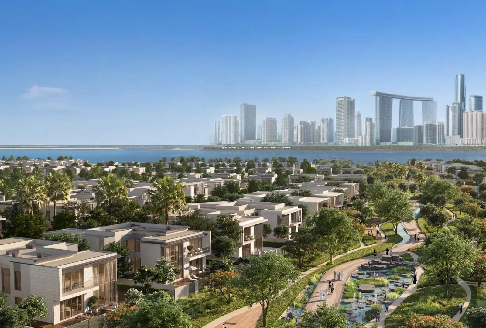 Marsa Al Saadiyat: Villen im Grünen, gegenüber die Skyline