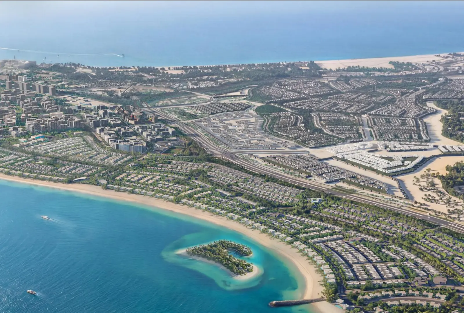 Marsa Al Saadiyat: Luftbild der Küste mit Wohngebiet