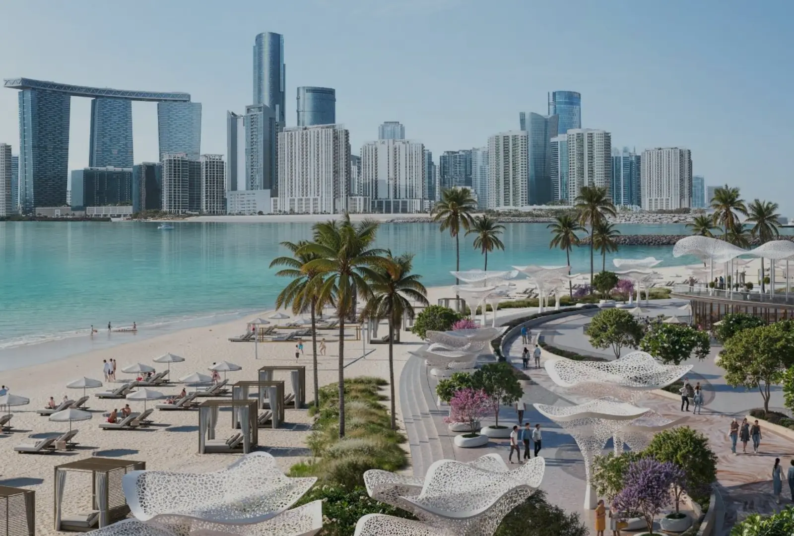Marsa Al Saadiyat: Strandpromenade vor der Skyline