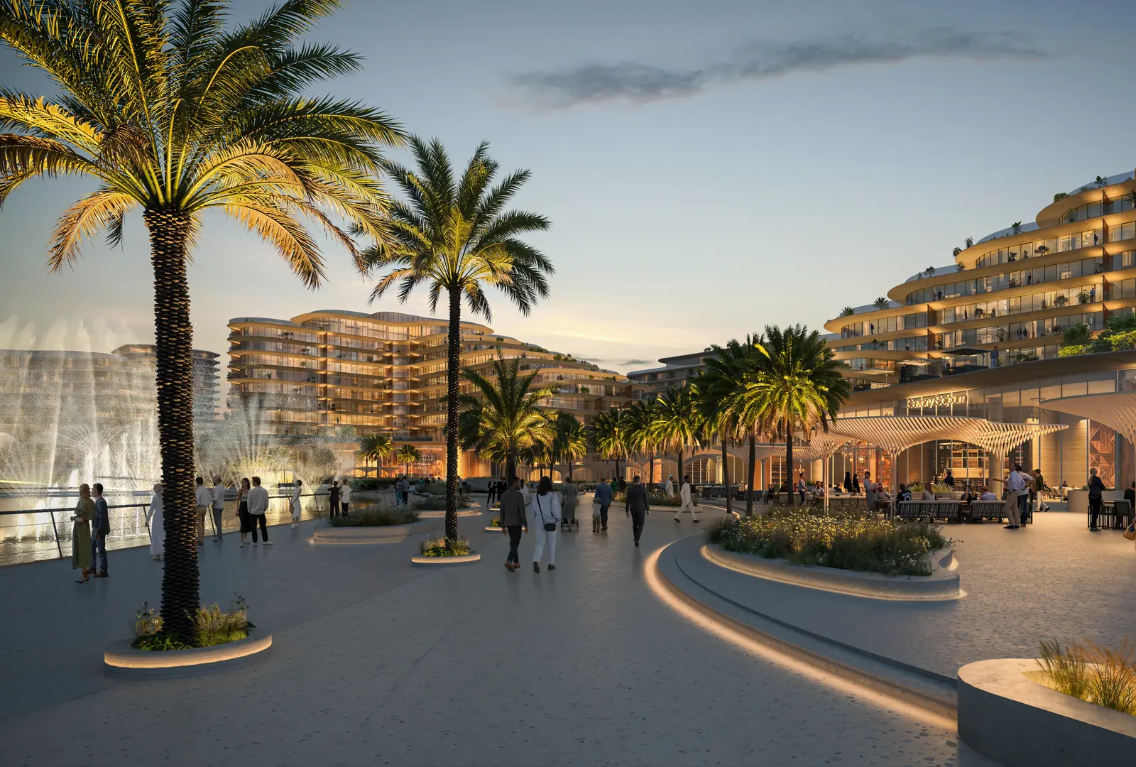 Mandarin Oriental The Residences: Promenade mit Palmen am Abend