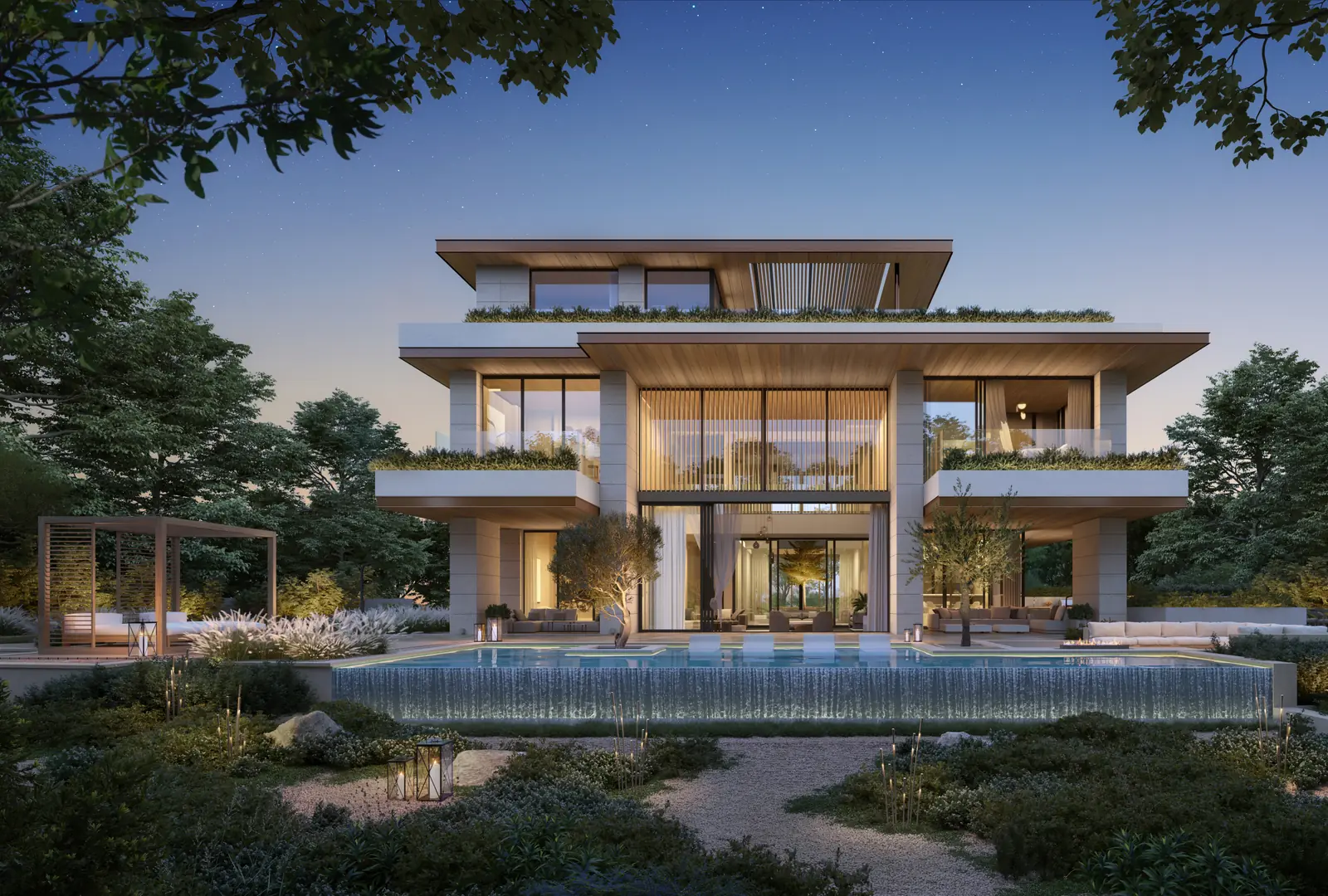 Moringa Mansions: Villa am Abend mit Pool