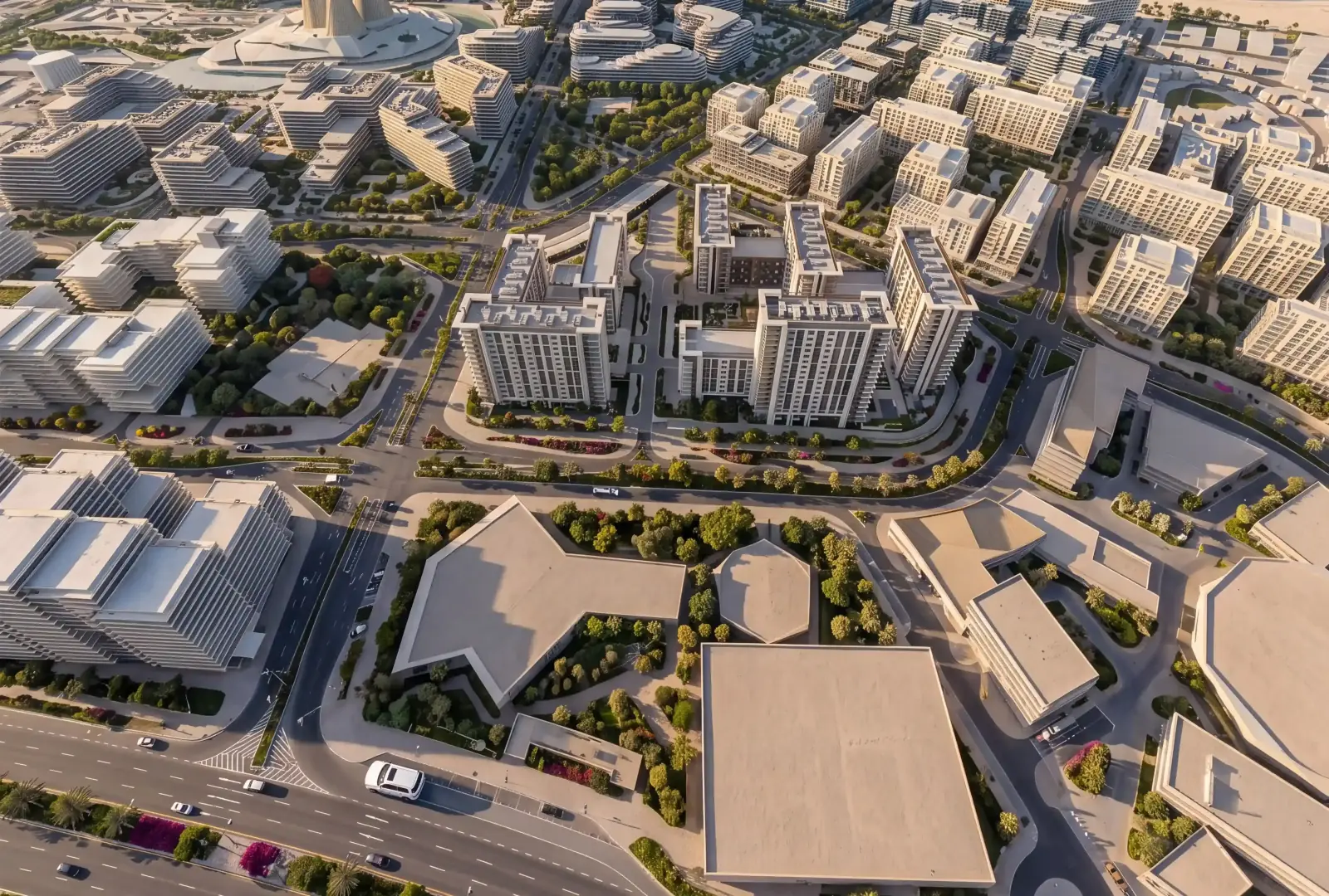 Sei Saadiyat: Luftbild der Gebäude, nah