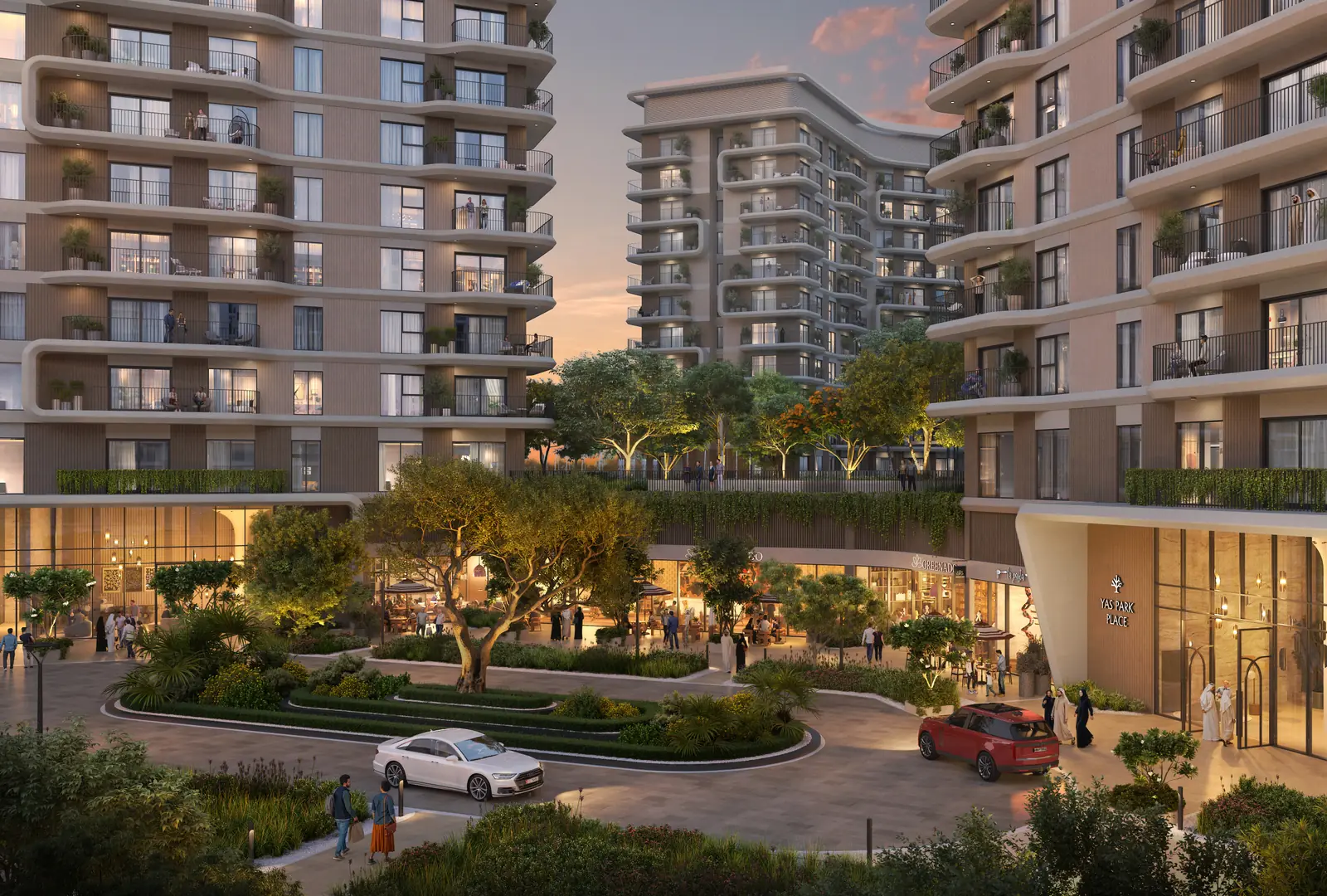 Yas Park Place: Vorfahrt mit Garten am Abend